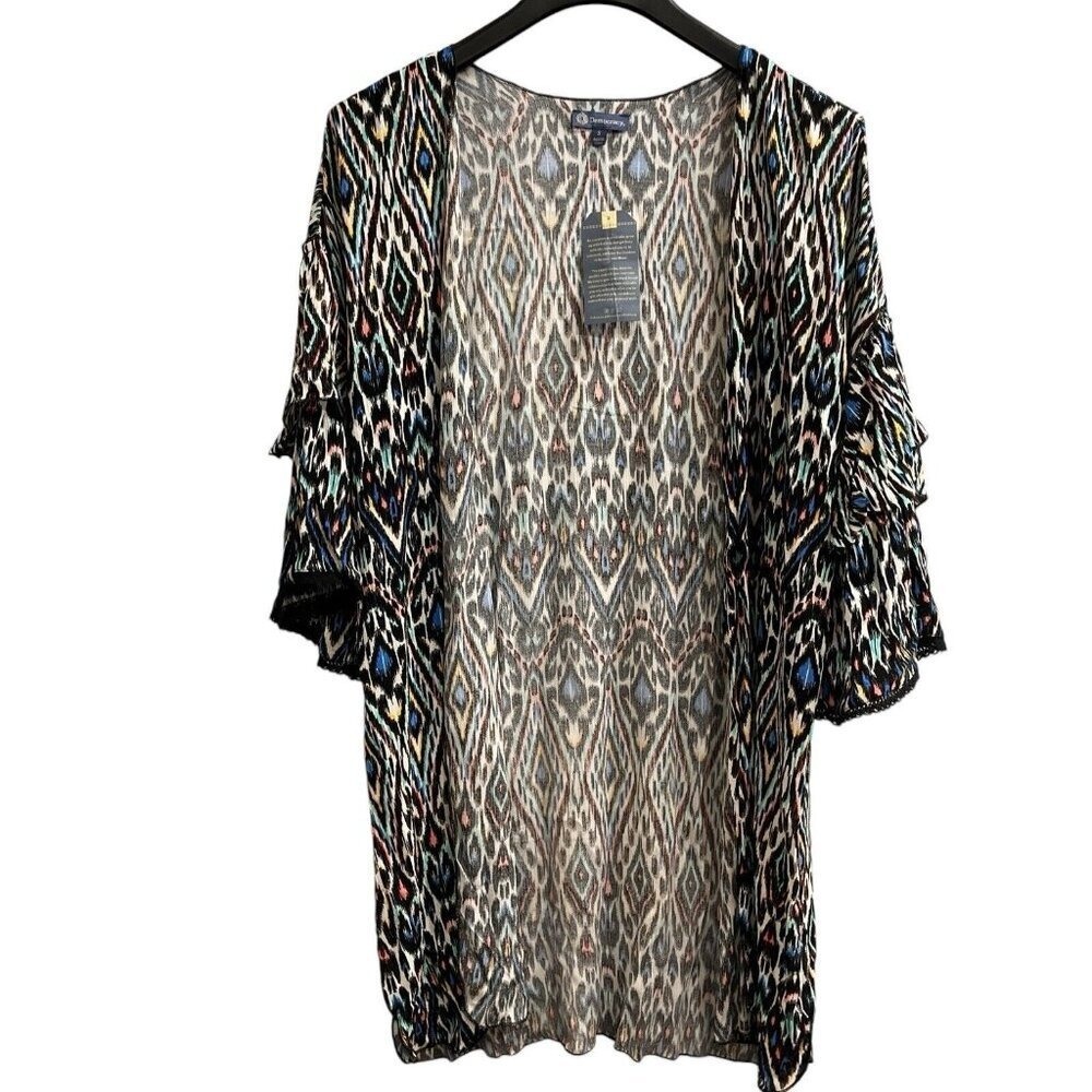 Democracy Ikat Print Kimono Womens S Cardigan Lightweight‎ Ruffle Sleeve